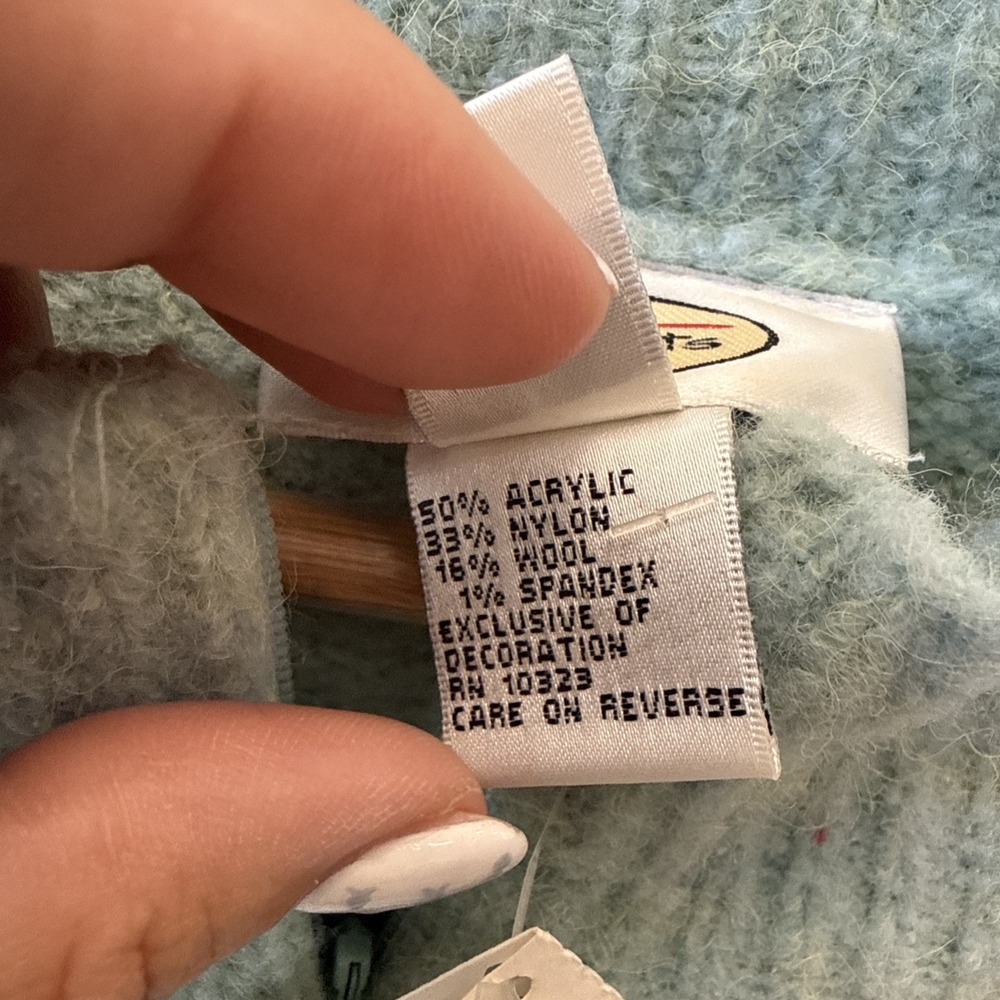 Talbots Blue Sparkle Beaded Wool Blend Stretch Christmas Tree Sweater New Large - Picture 6 of 13
